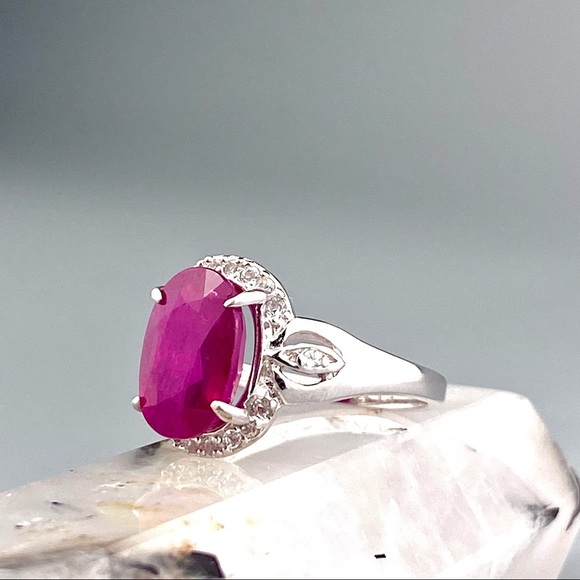 VINTAGE 4.41CT NATURAL Ruby & Topaz Platinum Sterling Silver Ring 6.25 6 1/4 - Picture 5 of 6